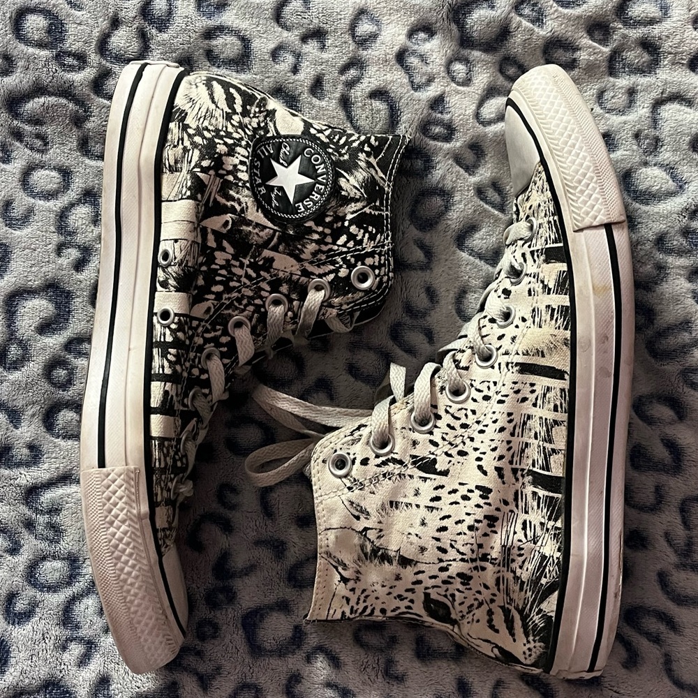 Converse Black & White Leopard High top Sneakers